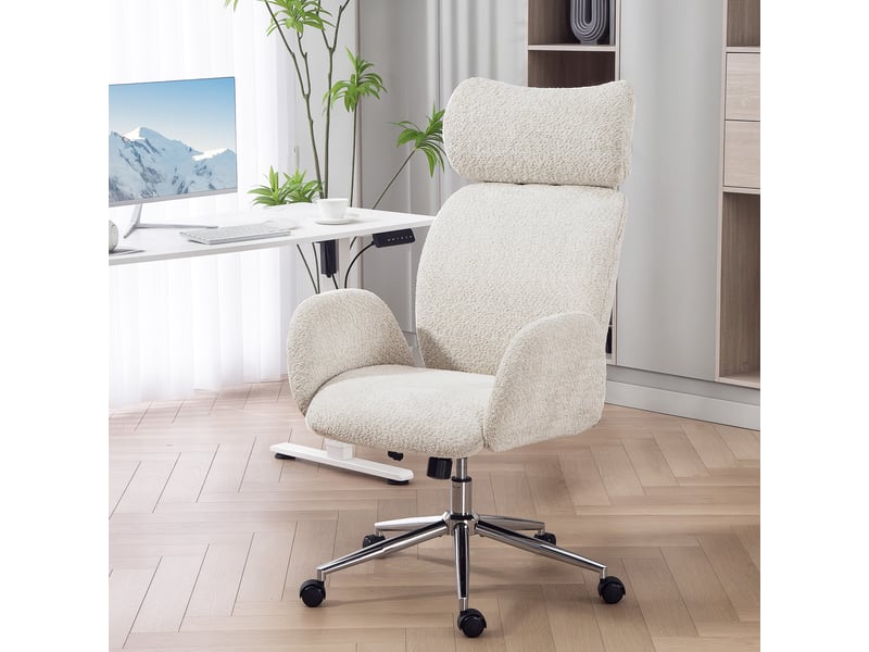  Chaise de bureau ergonomique avec appui-tête réglable, fonction inclinable, hauteur réglable, grise et blanche.  - Conforama D