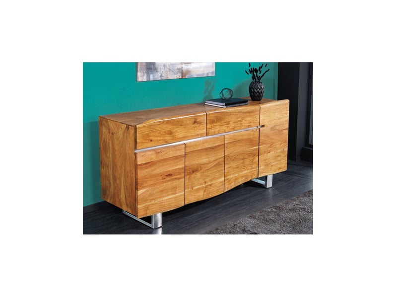  Buffet arkaya 170 cm en bois massif d'acacia – 4 portes, 2 tiroirs et piètement métal  - Conforama B