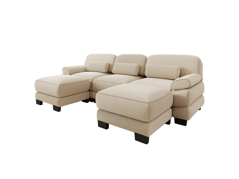  Canapé modulable en u 3 places 265x161x94 cm avec 2 poufs, assise profonde, coussin lombaire épais, velours côtelé  - Conforama A
