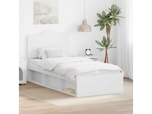 Lit adulte, lit simple, cadre de lit avec tête de lit blanc 90x190cm pin massif cf2222