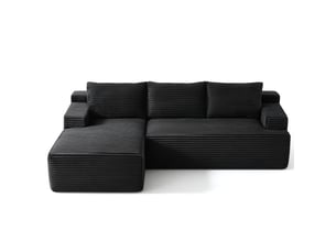 Canapé d'angle réversible convertible <strong>BIQZUYA</strong> <strong></strong> 4 places Velours côtelé noir avec coffre de rangement