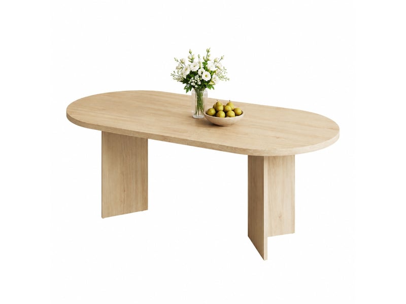  Table à manger, 6-8 personnes avec angles arrondis 18 mm style moderne pour 6-8 personnes, pratique, mdf, coloris chêne  - Conforama A