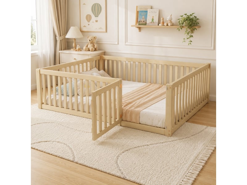  Lit au sol enfant 140x200 cm - en bois massif, avec barrière de 60 cm - sans matelas BrimViber - Conforama E