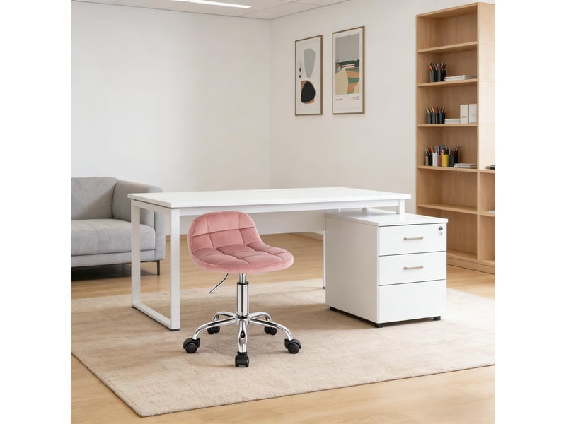  Chaise pivotante - velours rose - réglable en hauteur 56,5-68 cm - pivotante 360° - base métal chromé 31x38x68cm - Conforama C
