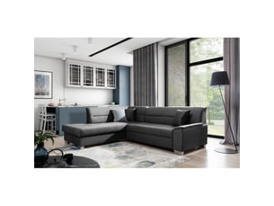 Canapé d'angle convertible tromso gris foncé effet velours – angle gauche avec coffre