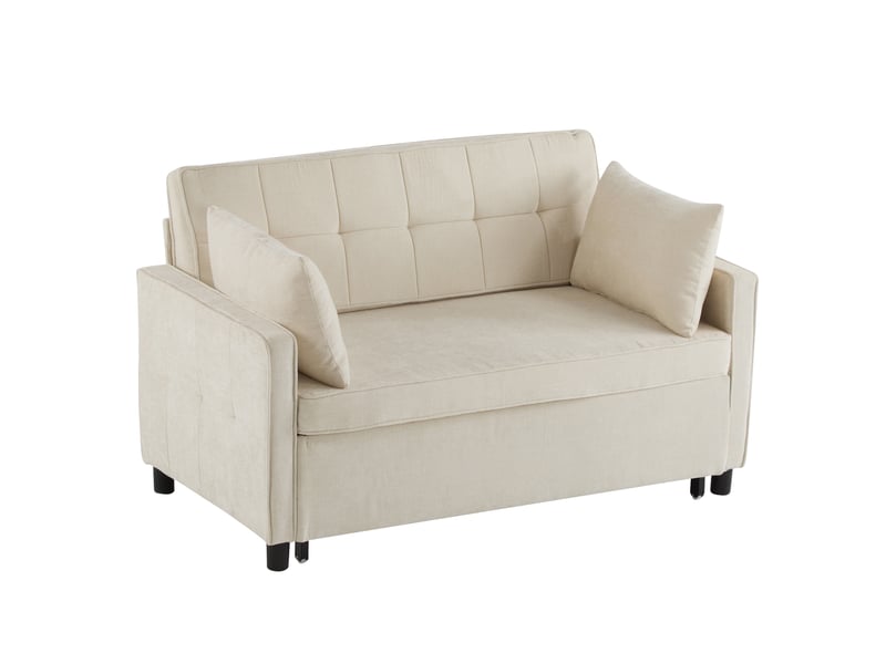 Canapé convertible clic-clac 2 places 142 x 79 x 85 cm, dossier réglable 2 positions, tissu chenille, beige  - Conforama A