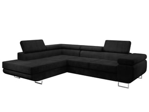 Canapé d'angle gauche convertible <strong>AX LIVING </strong> <strong>Kanya</strong> 5 places Velours noir avec coffre de rangement