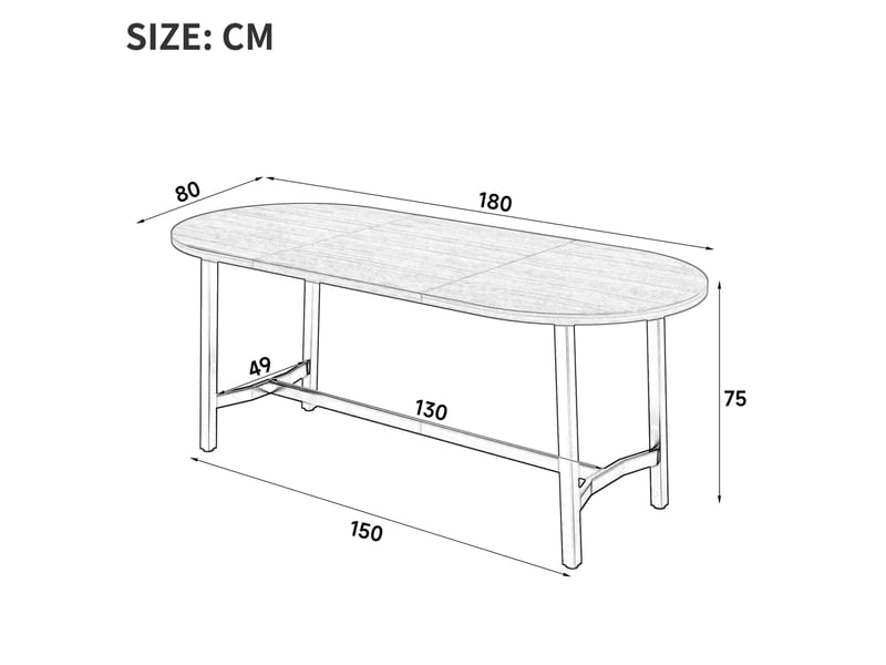  Table de salle à manger pour 6 à 8 personnes avec angles arrondis, pieds en métal, noir, 180 × 80 × 75 cm  - Conforama E