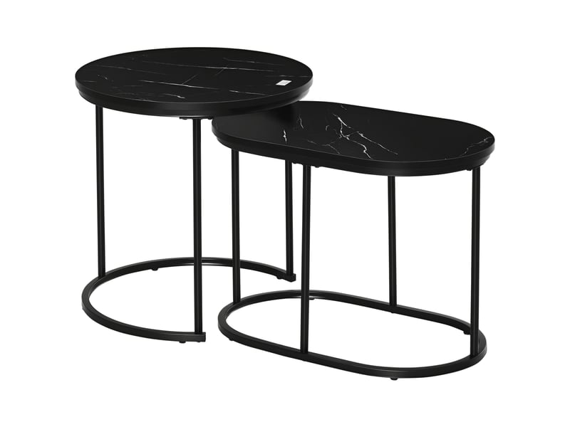  Lot de 2 tables basses gigognes ronde et ovale en mdf et acier noir  - Conforama A