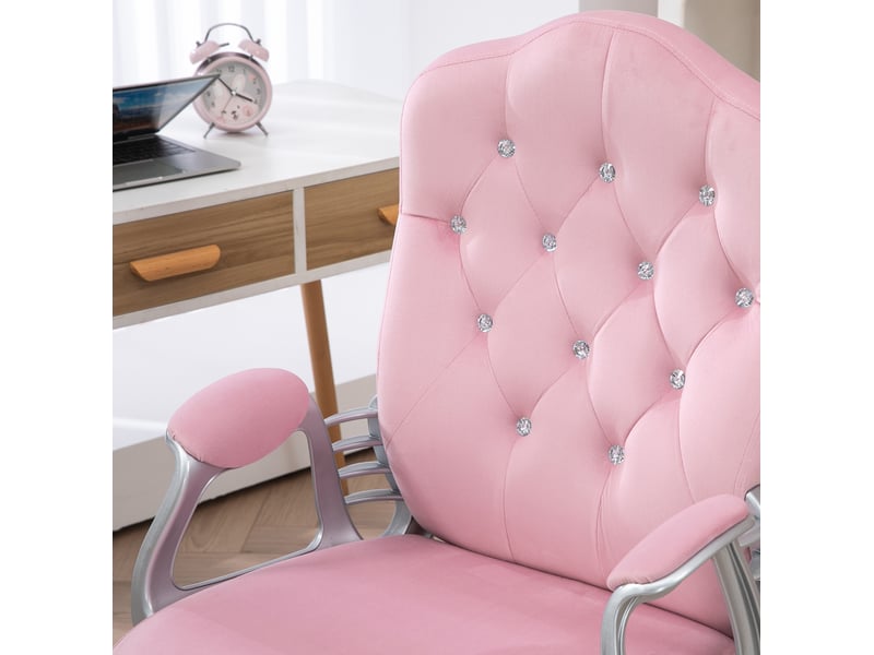  Chaise de bureau ergonomique rose en tissu, réglable en hauteur avec fonction basculante, supporte 120 kg  - Conforama D