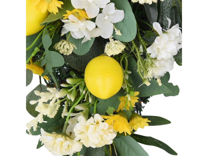  Couronne de citron printanière, couronne en larmes artificielle avec pivoines, feuilles vertes, fruits décoratifs  - Conforama E