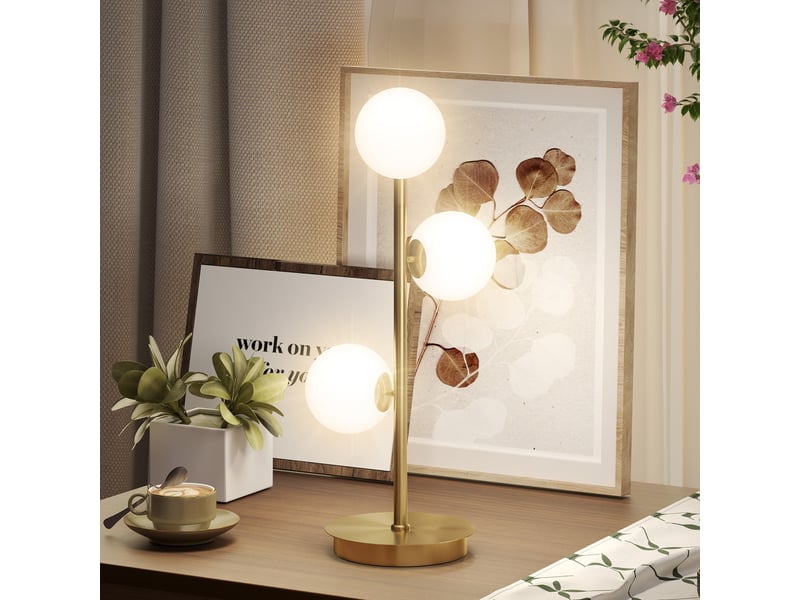  Lampe de table à 3 abat-jour globe, avec base stable en acier, douilles g9, 24 x 24 x 53 cm, laiton  - Conforama C