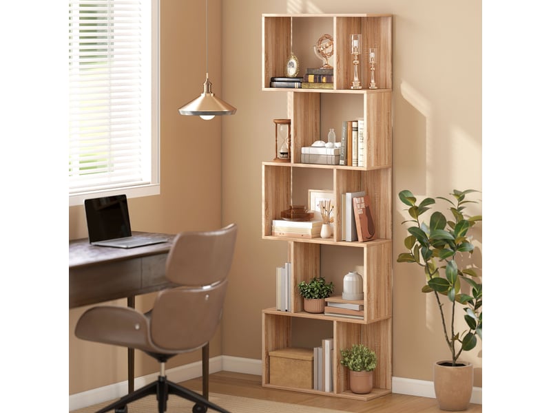  Bibliothèque à 5 niveaux, meuble de rangement en forme de s avec étagères, 60 x 24 x 184,5 cm, effet bois naturel  - Conforama C