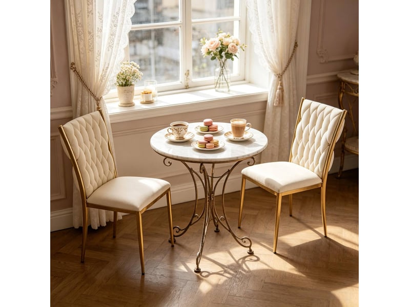  Lot de 2 chaises de salle à manger à dossier haut rembourré, pieds réglables en velours blanc crème et doré  - Conforama B