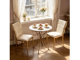 Lot de 2 chaises de salle à manger à dossier haut rembourré, pieds réglables en velours blanc crème et doré