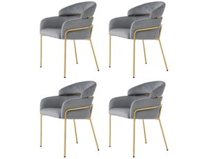 Lot de 4 chaise de salle à manger en velours gris avec 4 pieds en métal doré, dossier large