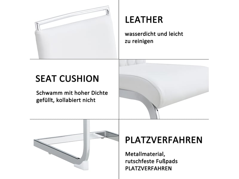 Lot de 6 chaises de salle à manger à dossier haut en similicuir et lin blanc - Conforama D