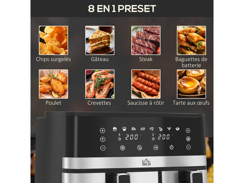  Friteuse à air sans huile, air fryer, double compartiment 8,5 l, 2700 w - 8 programmes, minuterie, température réglable  - Conforama E