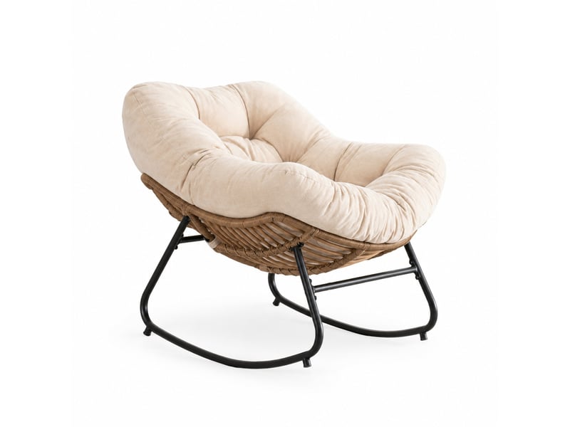  Fauteuil papasan à bascule ergonomique avec structure métallique pour intérieur et extérieur en chenille beige  - Conforama A