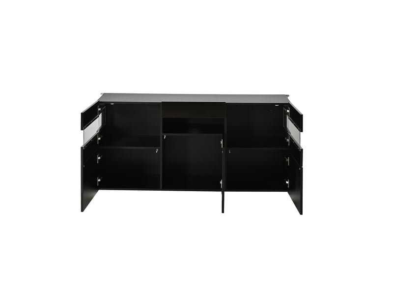 Buffet noir brillant 140 cm meuble salon avec led 3 portes acrylique - Conforama A