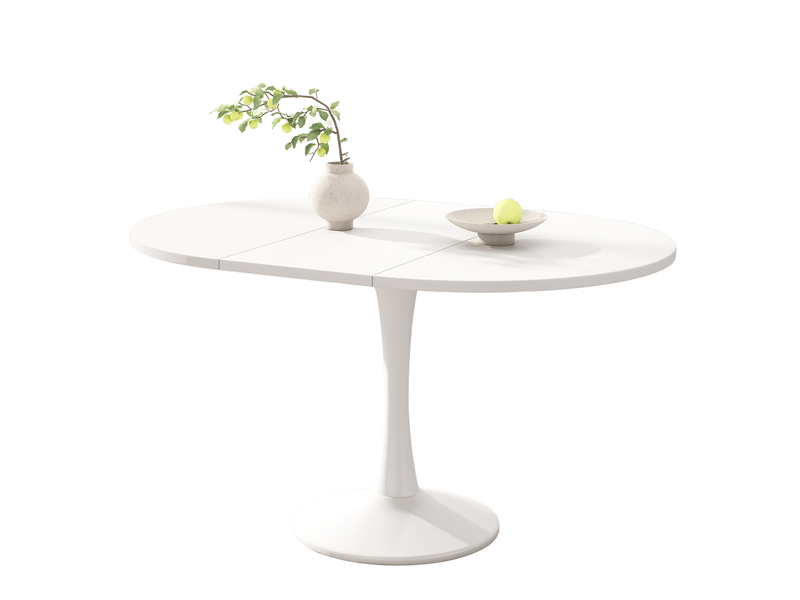 Table extensible avec plateau ovale, style moderne, en mdf et métal blanc, pour salle à manger et espace repas - Conforama A