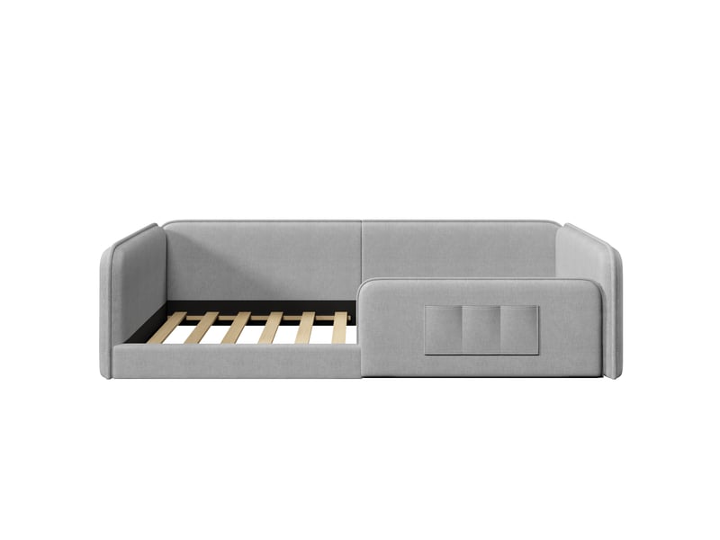  Lit d'enfant 90 x 200, avec un couvre-lit en lin doux et des barrières de sécurité sur tout le pourtour,gris  - Conforama E