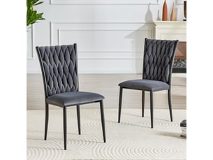 Chaise velours gris foncé — dossier haut capitonné — pieds métalliques, idéale cuisine et salle à manger
