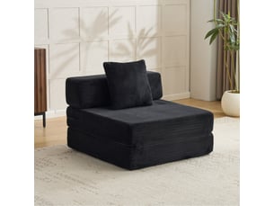 Fauteuil convertible, avec coussins, en velours côtelé, coloris noir, l92,5 x p92,5 x h60 cm, pour salon et chambre