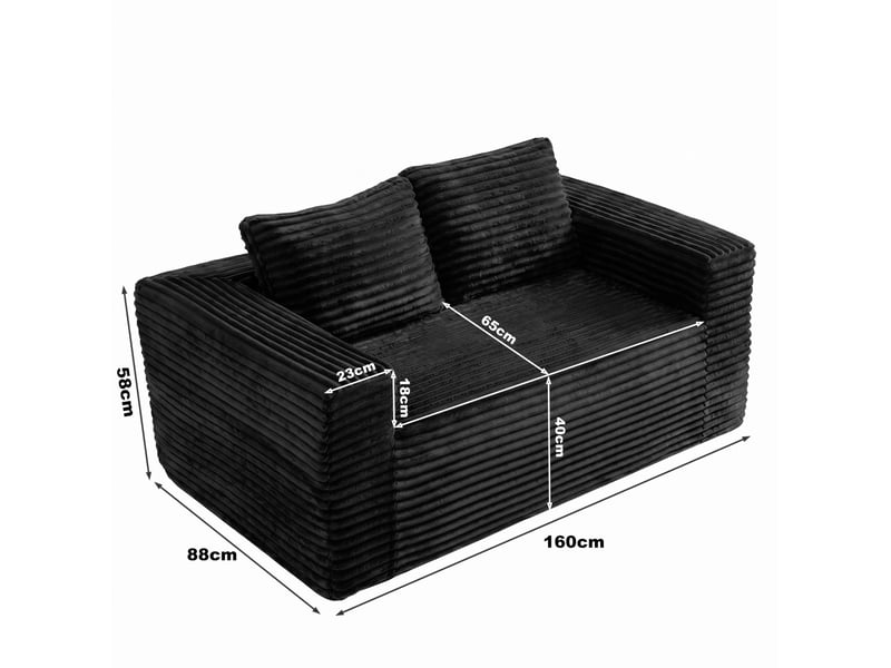  Canapé 2 places 160 x 88 x 58 cm noir en velours côtelé, assise profonde en mousse haute densité  - Conforama C