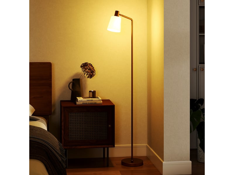  Lampadaire led à intensité variable avec 3 températures de couleur (3000k-6500k), abat-jour pivotant, ampoule e27, blanc et or  - Conforama C