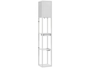 Lampadaire avec 3 étagères, mdf blanc, ports usb, interrupteur au pied, rangement pratique