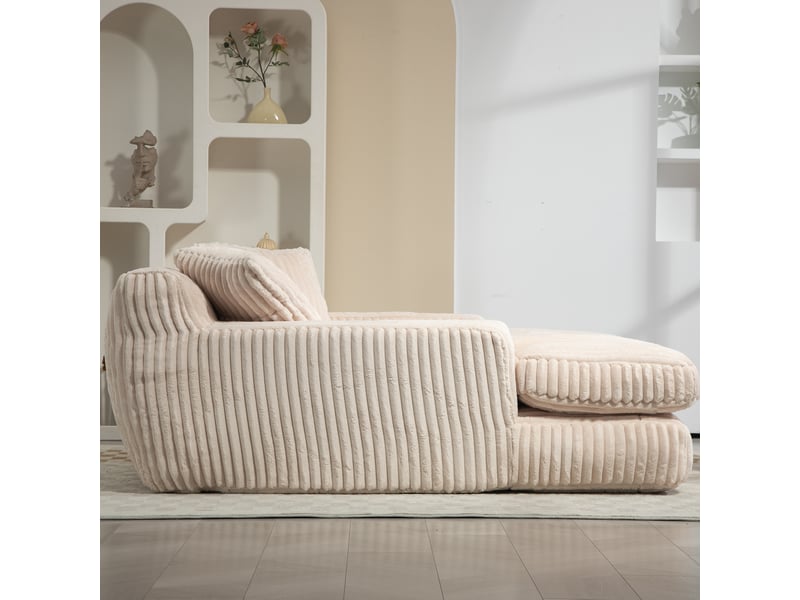  Canapé de sol modenvie en velours côtelé beige 125 x 155 x 63 cm avec 3 coussins  - Conforama E
