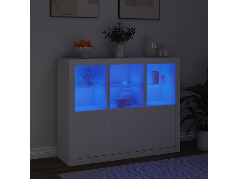  Buffets avec lumières led 3 pcs - bahut - meuble de rangement blanc bois d'ingénierie  - Conforama C