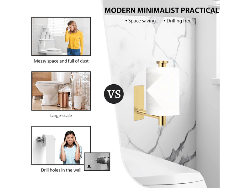 Porte-papier toilette en acier inoxydable, sans perçage, adapté à la salle de bain et à la cuisine, carré doré - Conforama C