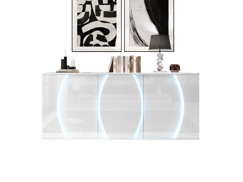 Buffet brillant de salon à trois portes 150 x 40 x 70 cm avec éclairage led meubles de rangement design moderne blanc BUBBLY - Conforama A
