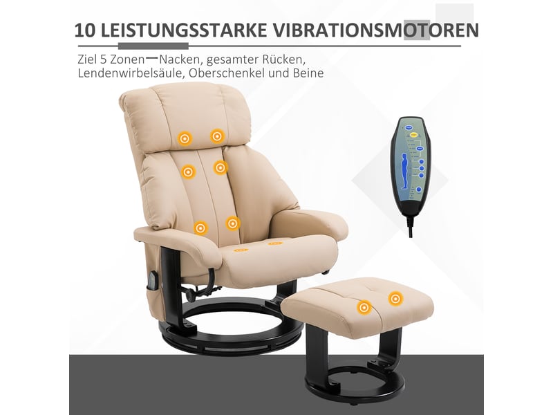  Fauteuil massant blanc crème, fauteuil relax inclinable avec repose-pieds vibrant, dossier ergonomique pour salon et lecture  - Conforama B