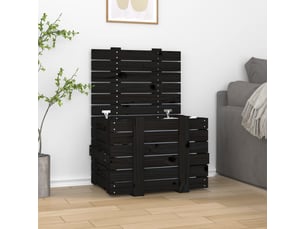 Boîte de rangement, coffre de rangement noir 58x40,5x42 cm bois massif de pin