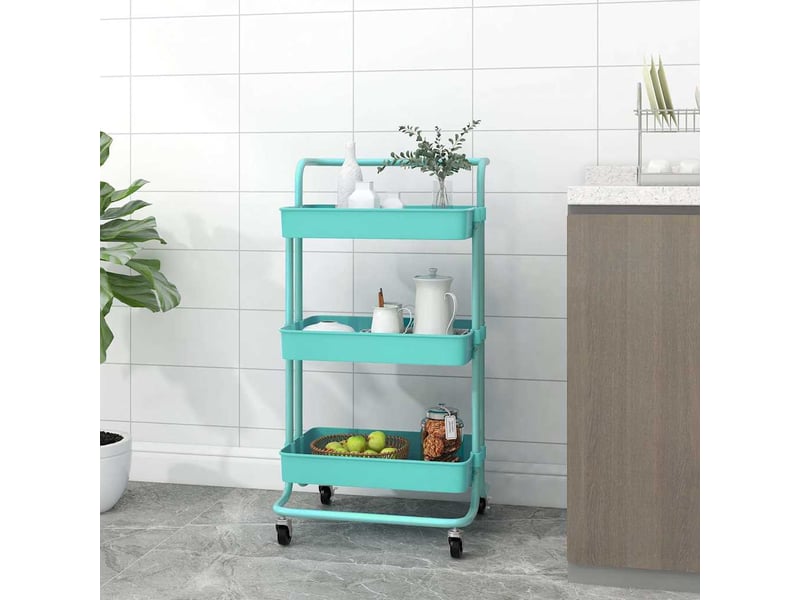  Desserte de cuisine, chariot de rangement 3 niveaux turquoise 42x35x85 cm fer et abs  - Conforama B