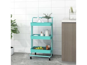 Desserte de cuisine, chariot de rangement 3 niveaux turquoise 42x35x85 cm fer et abs
