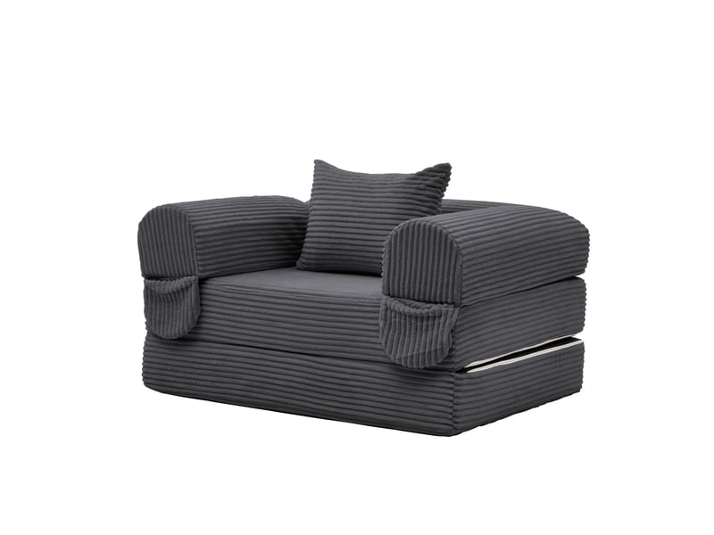  Fauteuil convertible lit simple gris, canapé suspendu velours côtelé compact pour salon et chambre d'amis  - Conforama A