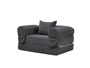 Fauteuil convertible lit simple gris, canapé suspendu velours côtelé compact pour salon et chambre d'amis