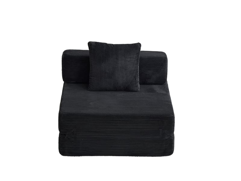  Fauteuil convertible 1 place pliant en couchage  - avec accoudoirs et coussin, velours côtelé noir  - Conforama A