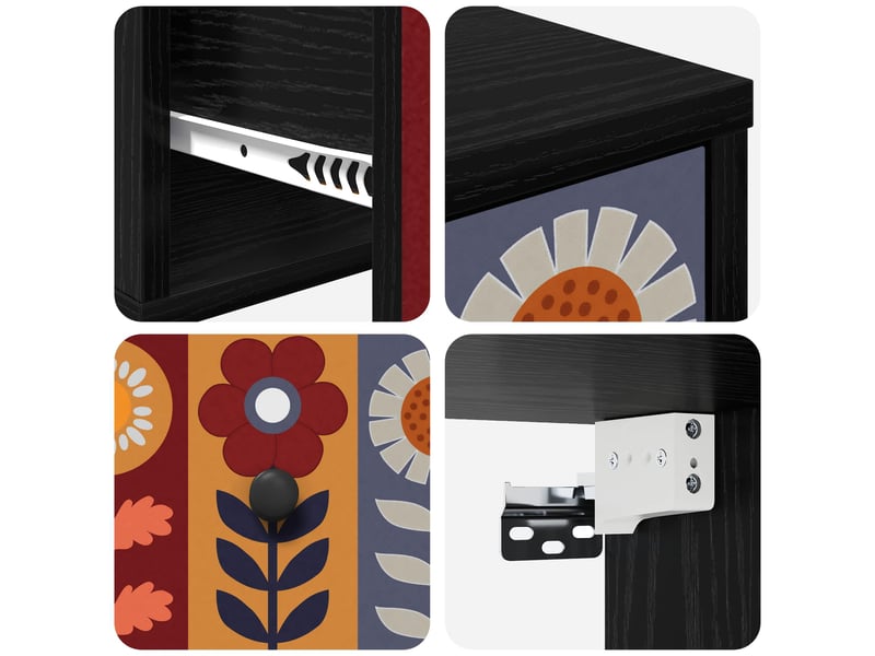  Table de chevet - cabinet de chevet - table de nuit mural essen chêne noir 36 x 33 x 25 cm  - Conforama E