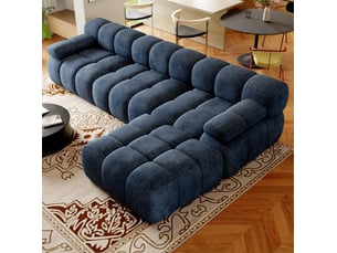 Canapé d'angle compressé réversible fixe MODENVIE 4 places Tissu bleu