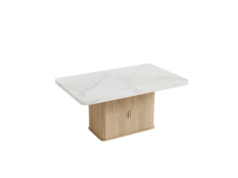  Table à manger extensible 150x90 à 200x90 cm avec rangement, mdf blanc marbré  - Conforama R