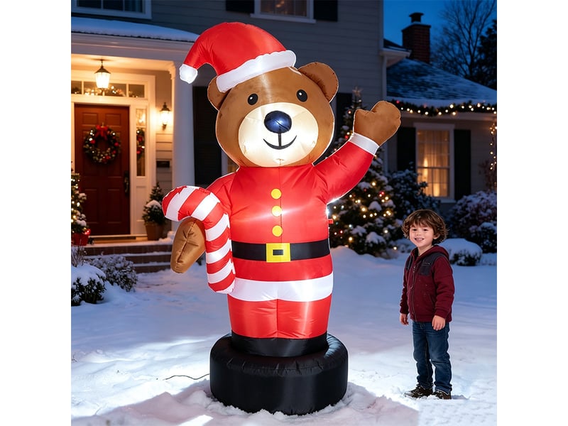  Ours gonflable de noël 1,8 m en costume de père noël avec canne à sucre, décoration extérieure  - Conforama C