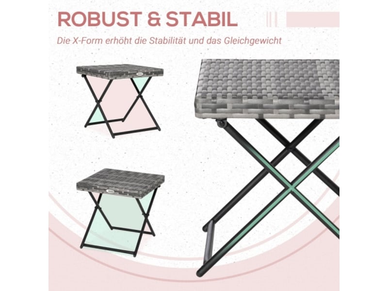 Table basse de jardin pliante en polyrotin gris, cadre métal, 40x40x40 cm - Conforama E