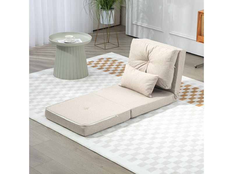  Fauteuil convertible chauffeuse inclinable - coussin inclus - tissu beige  - Conforama D