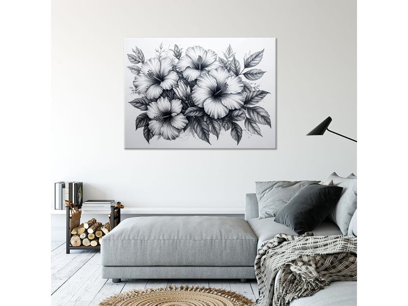  Toile imprimée, fleurs en dessin noir et blanc 120x80 1328139902 - Conforama B
