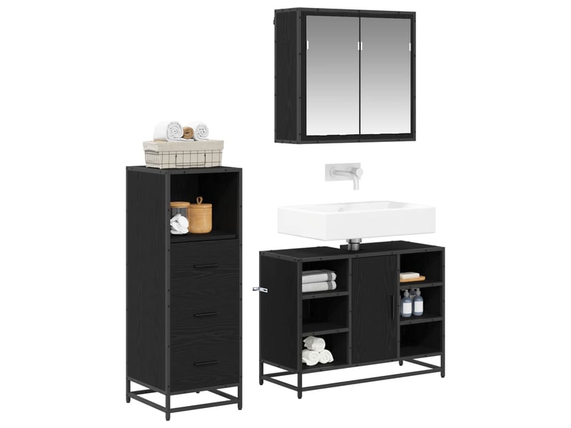 Ensemble de mobilier de salle de bain 3 pc chêne noir cf64361 - Conforama C